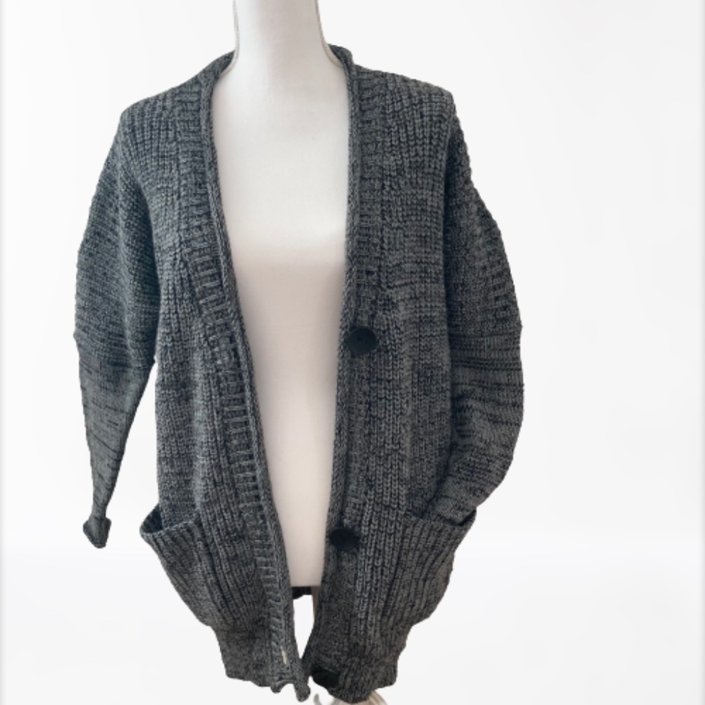 Millau Grey Grandpa Boyfriend Cardigan Wool Blend